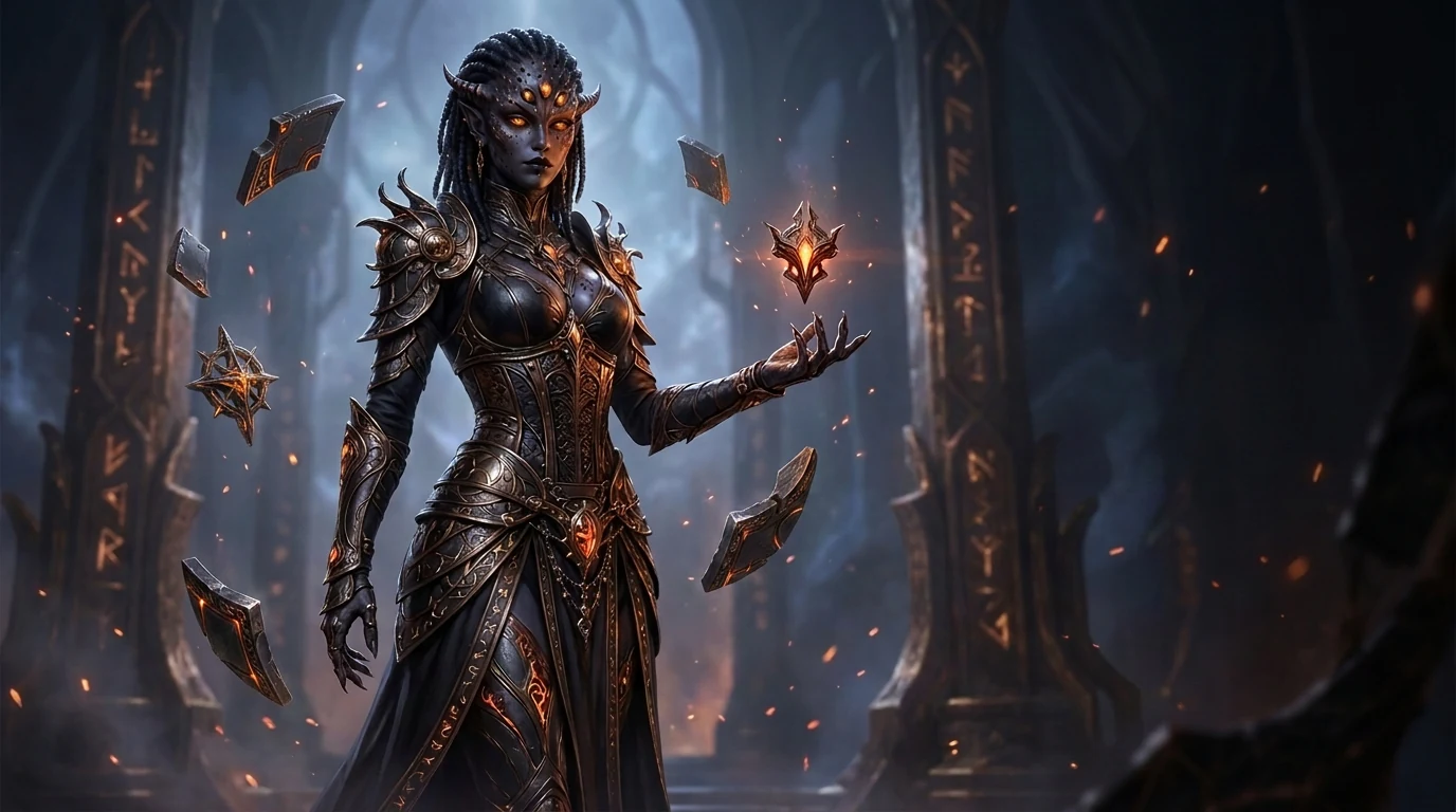 A celestial forge mistress representing the Starforger class