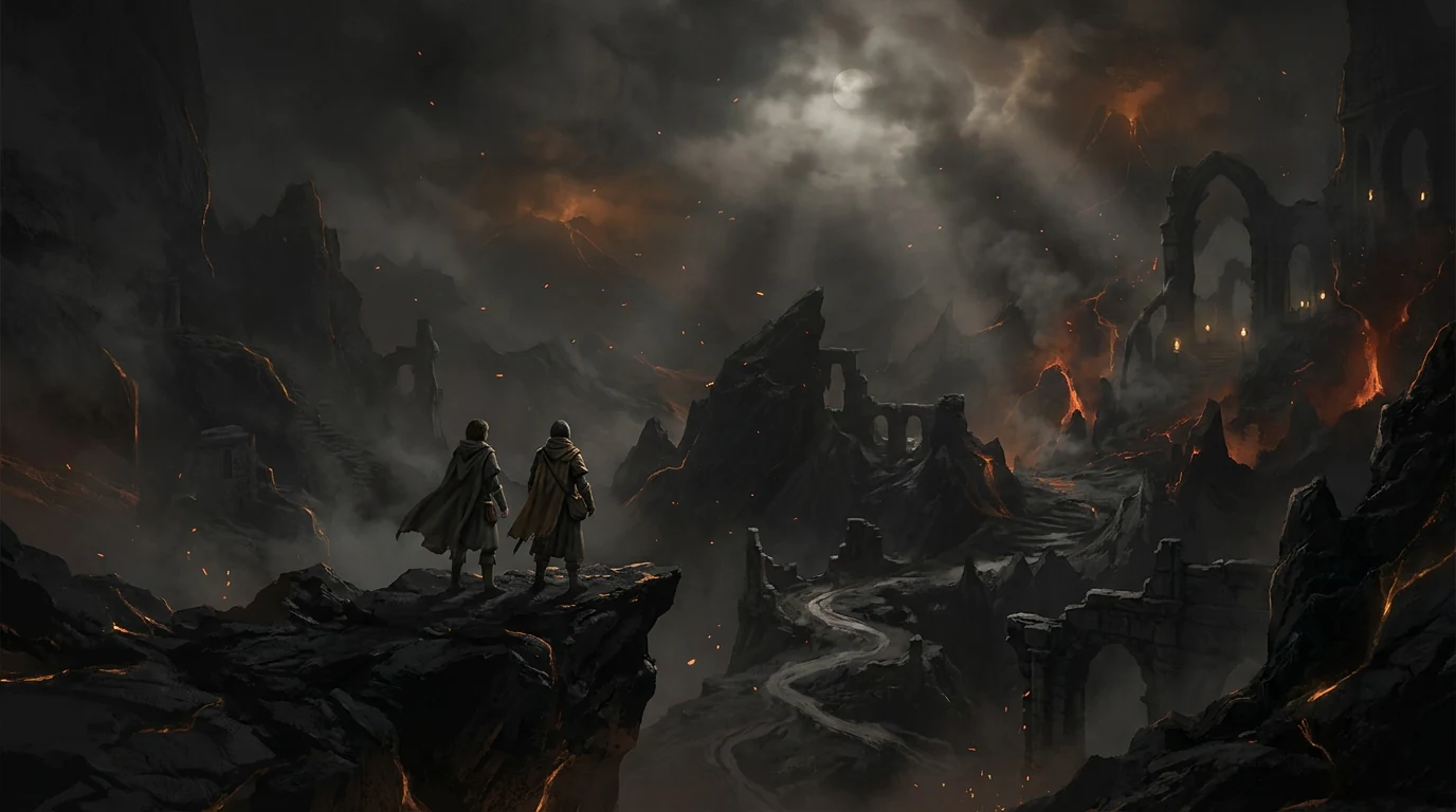 Two creators overlooking the dark world of Yashariel